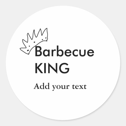 Barbecue koning voeg naam tekst mannen keuken bakk ronde sticker (Voorkant)
