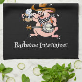 Barbecue Liefhebber Varken Spelen Banjo Zwart Cust Theedoek (Gevouwen)