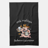 Barbecue Liefhebber Varken Spelen Banjo Zwart Cust Theedoek (Verticaal)