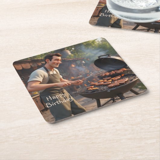 Barbecue Man Kartonnen Onderzetters (Schuin)