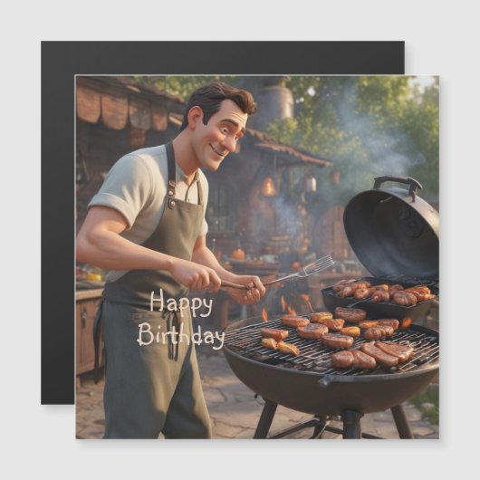 Barbecue Man Magnetische Kaart (Voorkant / Achterkant)