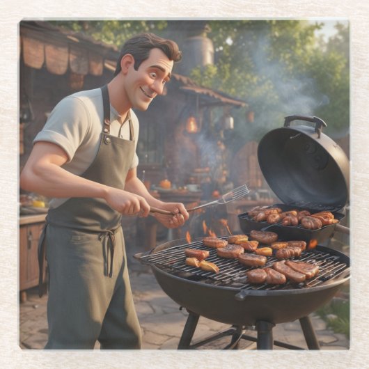 Barbecue Man Trivet Glazen Onderzetter (Voorkant)