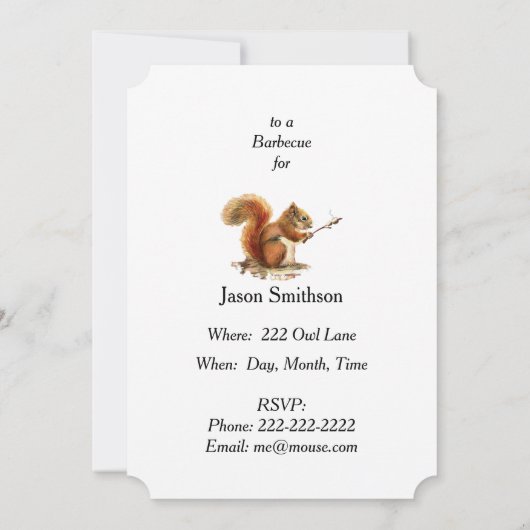 Barbecue Nodig Eekhoorn Toasting Marshmallows Fun Kaart (Achterkant)