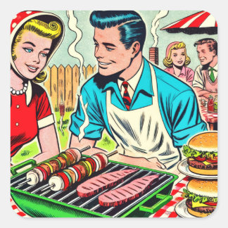  barbecue paar strips vierkante sticker