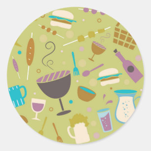 Barbecue Patroon Ronde Sticker