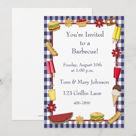Barbecue Picnic Border Blue Kaart (Voorkant / Achterkant)