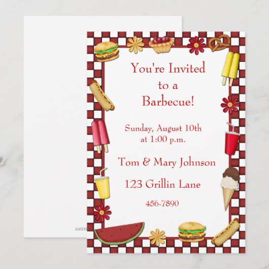 Barbecue Picnic Border Red Kaart (Voorkant / Achterkant)