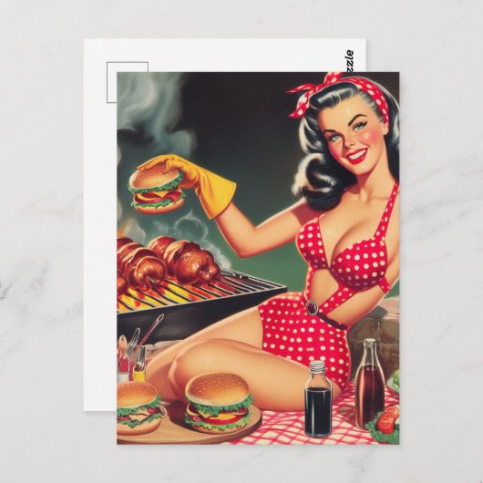 Barbecue Pin Up Briefkaart (Voorkant / Achterkant)