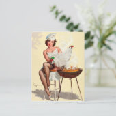 Barbecue Pin-Up Girl Briefkaart (Staand voorkant)