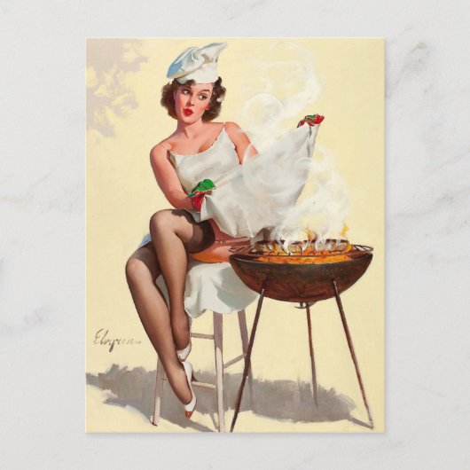 Barbecue Pin-Up Girl Briefkaart (Voorkant)