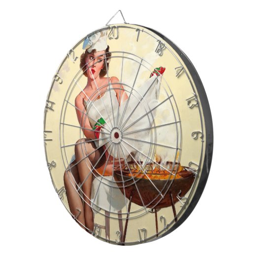Barbecue Pin-Up Girl Dartbord (Voorkant Rechts)