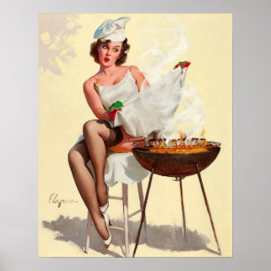 Barbecue Pin-Up Girl Poster