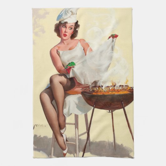 Barbecue Pin-Up Girl Theedoek (Verticaal)