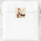 Barbecue Pin-Up Girl Vierkante Sticker (Tas)