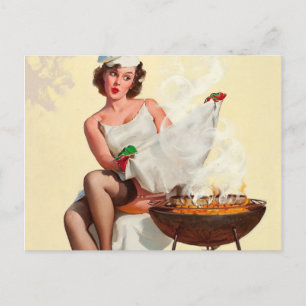 Barbecue Pin-Up Meisje Briefkaart
