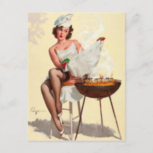 Barbecue Pin-Up Meisje Briefkaart