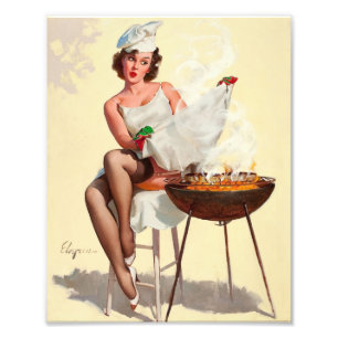 Barbecue Pin-Up Meisje Foto Afdruk