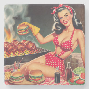 Barbecue Pin Up Stenen Onderzetter