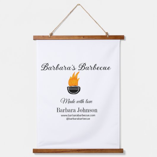 Barbecue restaurant keuken sociale media website o hangend wandkleed (Voorkant)