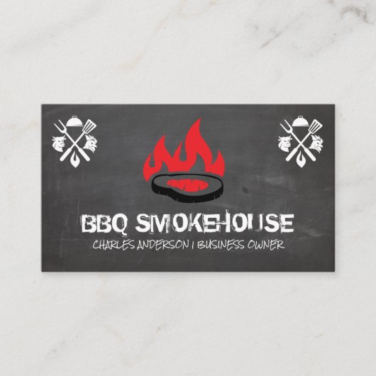 Barbecue Steak op Grill Logo | Restaurant Visitekaartje (Voorkant)