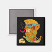 Barbecue Tiki Monster met worst en menselijke sche Magneet (Voorkant / Achterkant)