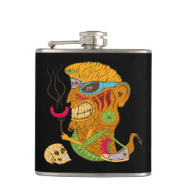 Barbecue Tiki Monster met worst en mensenschedel Heupfles