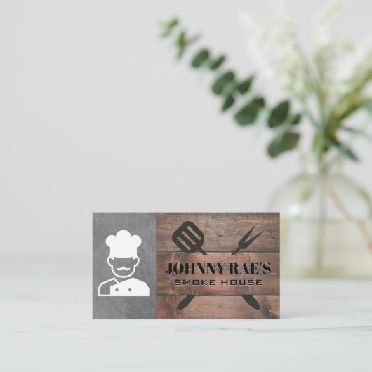 Barbecue Tools | Chef Grill Master | Hout Visitekaartje (Staand voorkant)