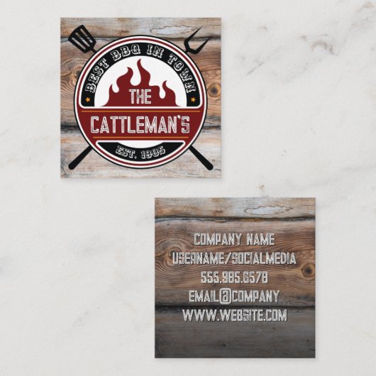 Barbecue Tools | Rustisch Visitekaartje op het hou (Voorkant / Achterkant)