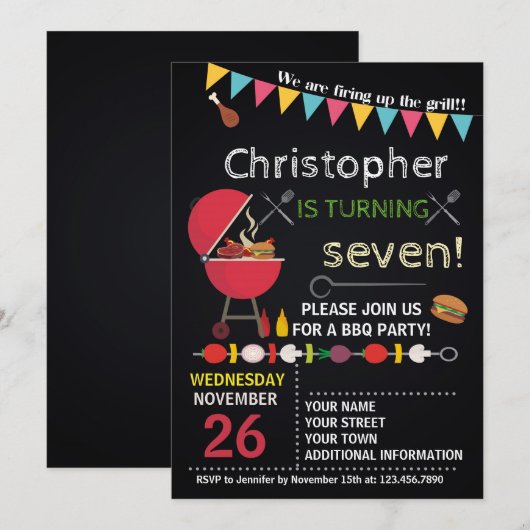 BARBECUE VERJAARDAG UITNODIGING VOOR IEDEREEN (Voorkant / Achterkant)