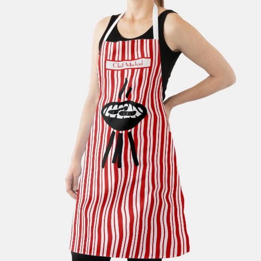 Barbecue Verticale Streep #2 DIY Kleuren Rood Wit Schort (Insitu)