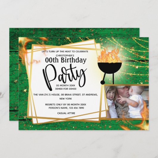 Barbecue vlammen string licht foto AGE verjaardag Kaart (Voorkant / Achterkant)