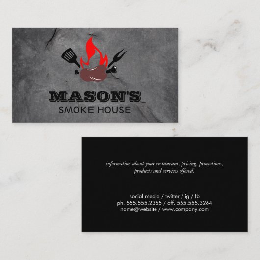 Barbecue worst op spiesen en vlammen visitekaartje (Voorkant / Achterkant)
