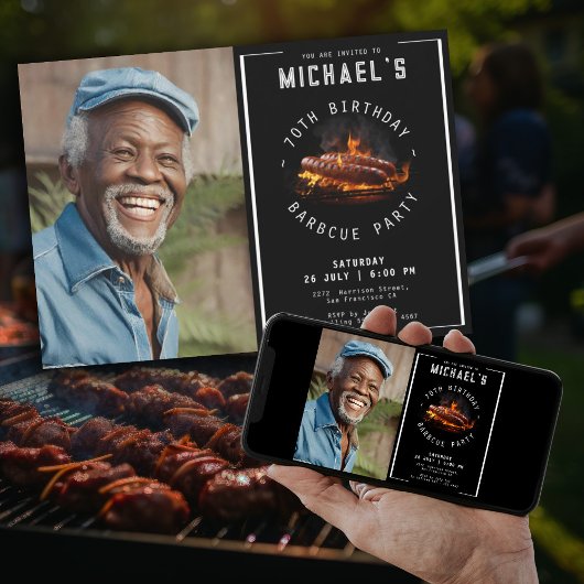 Barbecuefoto 70ste verjaardagsfeestje kaart