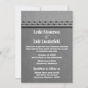 Barbed Wire Fence Biker Wedding Invite, grijs Kaart