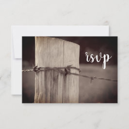Barbed Wire Fence Country Ranch Wedding RSVP Kaartje