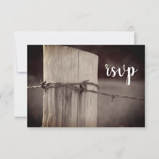 Barbed Wire Fence Country Ranch Wedding RSVP Kaartje (Voorkant)