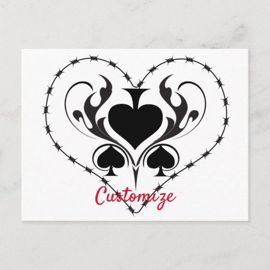 Barbed Wire Heart Black Spades Thunder_Cove Briefkaart (Voorkant)