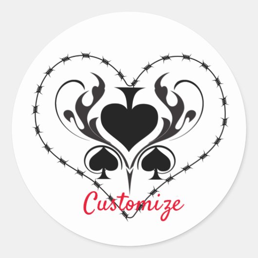 Barbed Wire Heart Black Spades Thunder_Cove Ronde Sticker (Voorkant)