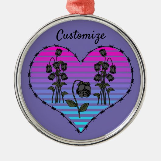 Barbed Wire Heart Wilde Zwarte Rozen Thunder_Cove Metalen Ornament (Voorkant)
