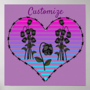Barbed Wire Heart Wilde Zwarte Rozen Thunder_Cove Poster