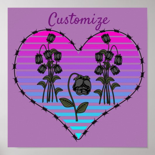 Barbed Wire Heart Wilde Zwarte Rozen Thunder_Cove Poster (Voorkant)