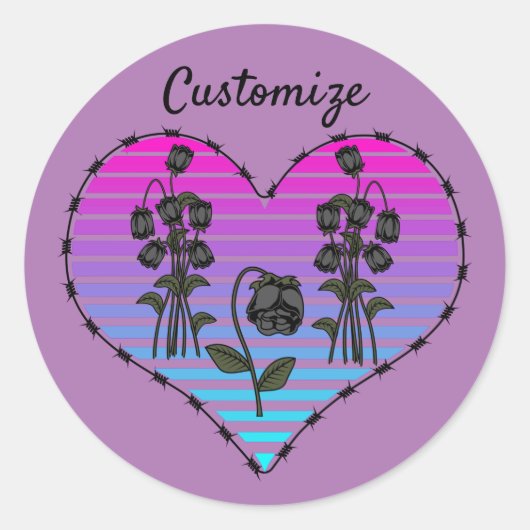 Barbed Wire Heart Wilde Zwarte Rozen Thunder_Cove Ronde Sticker (Voorkant)