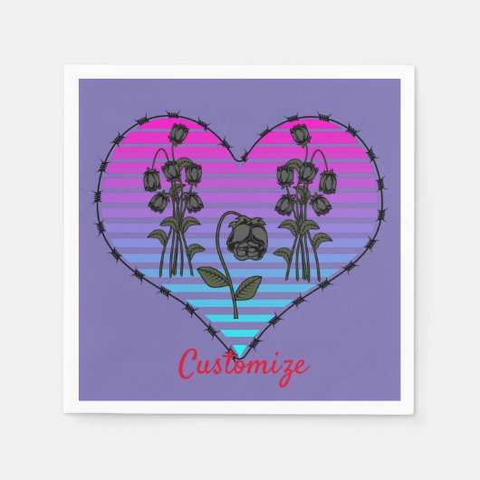 Barbed Wire Heart Wilde Zwarte Rozen Thunder_Cove Servet (Voorkant)