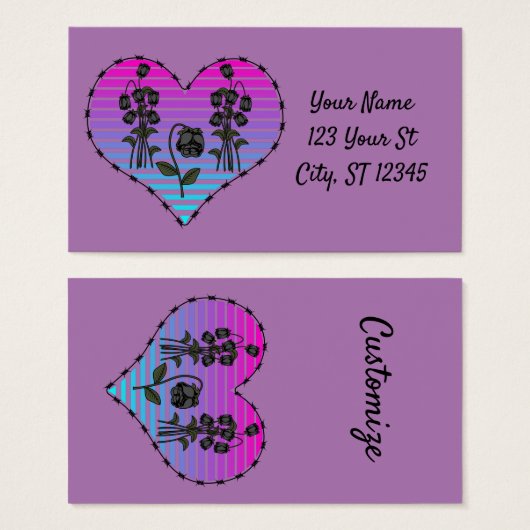 Barbed Wire Heart Wilde Zwarte Rozen Thunder_Cove Visitekaartje (Voorkant /achterkant)