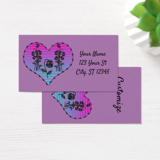 Barbed Wire Heart Wilde Zwarte Rozen Thunder_Cove Visitekaartje (Bureau)