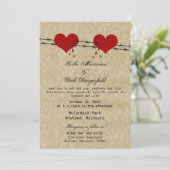 Barbed Wire Hearts Tattoo Biker Wedding Invite Kaart (Staand voorkant)