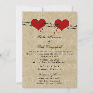 Barbed Wire Hearts Tattoo Biker Wedding Invite Kaart