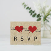 Barbed Wire Hearts Tattoo RSVP Briefkaart (Staand voorkant)