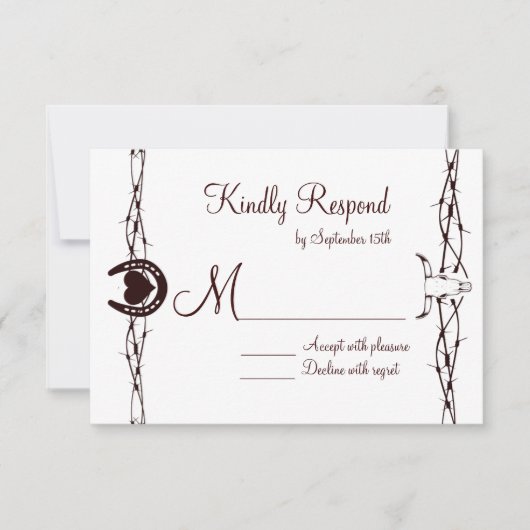 Barbed Wire Hoefijzer Land Westerne RSVP-kaarten RSVP Kaartje (Voorkant)