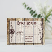 Barbed Wire Hoefijzer Land Westerne RSVP-kaarten RSVP Kaartje (Staand voorkant)